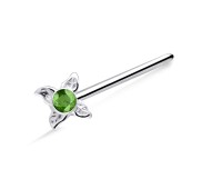 Green Stone Leaf Silver Straight Nose Stud NSKA-673 